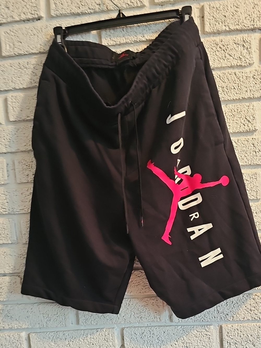 Jordan Men's Black Athletic Shorts with Pink Jumpman Logo